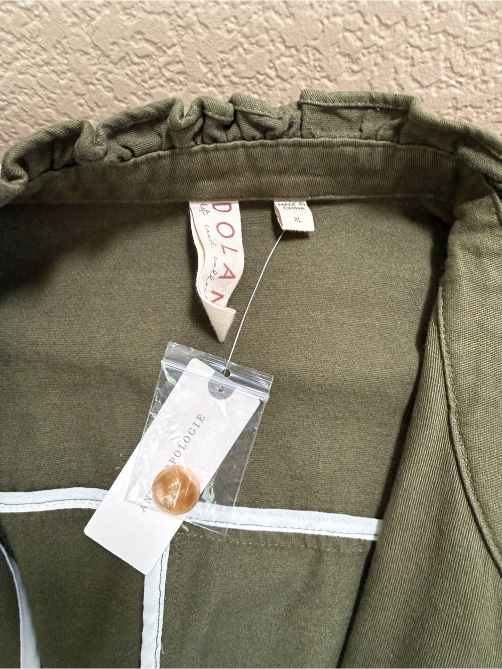 Dolan Ruffle Trim Utility Jacket - Olive Green NWT - Picture 5 of 7